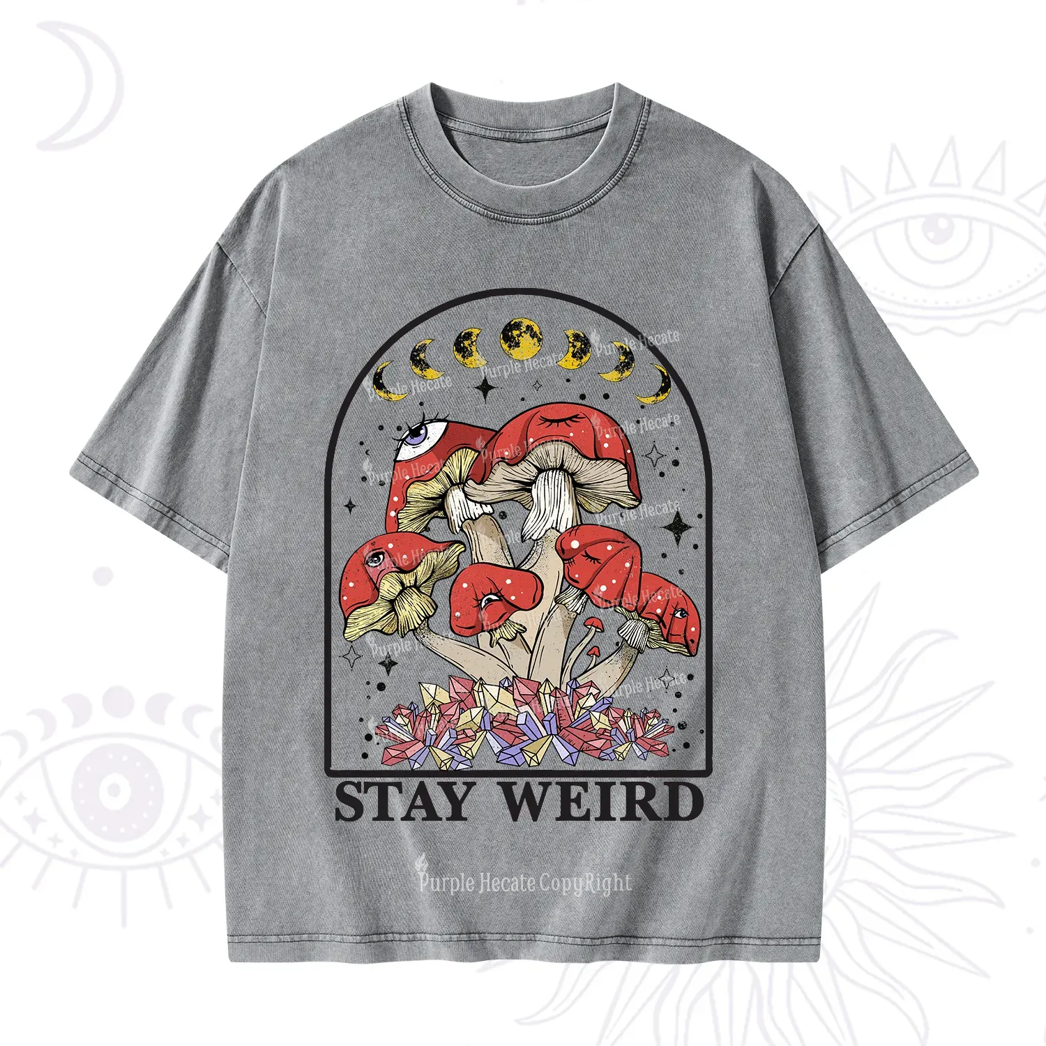 Purplehecate Stay Weird Mushroom Washed T-Shirt