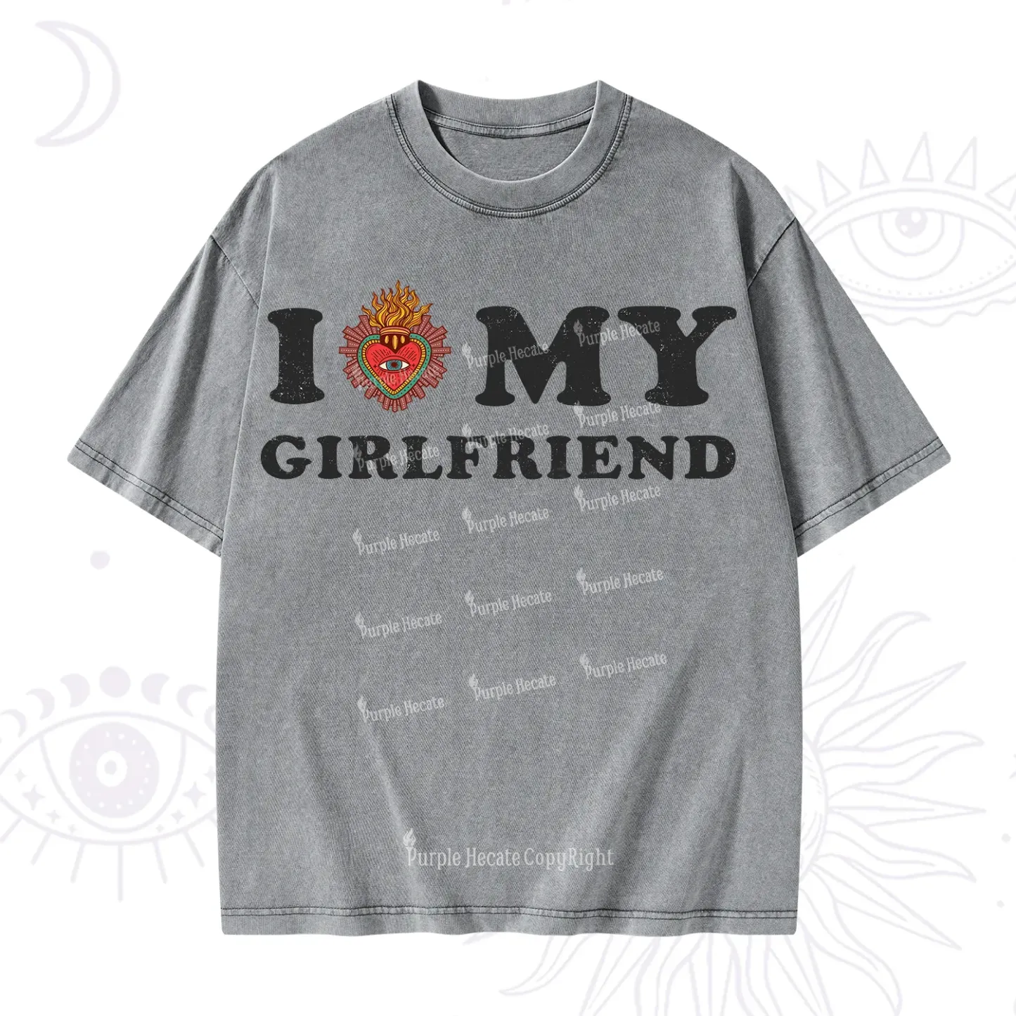 Purplehecate I Love My Boyfriend Valentine Washed T-Shirt