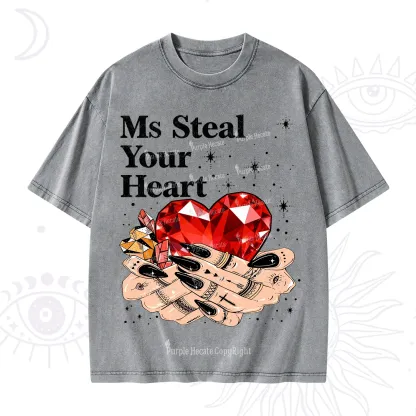 Purplehecate Ms Steal Your Heart Valentine Washed T-Shirt