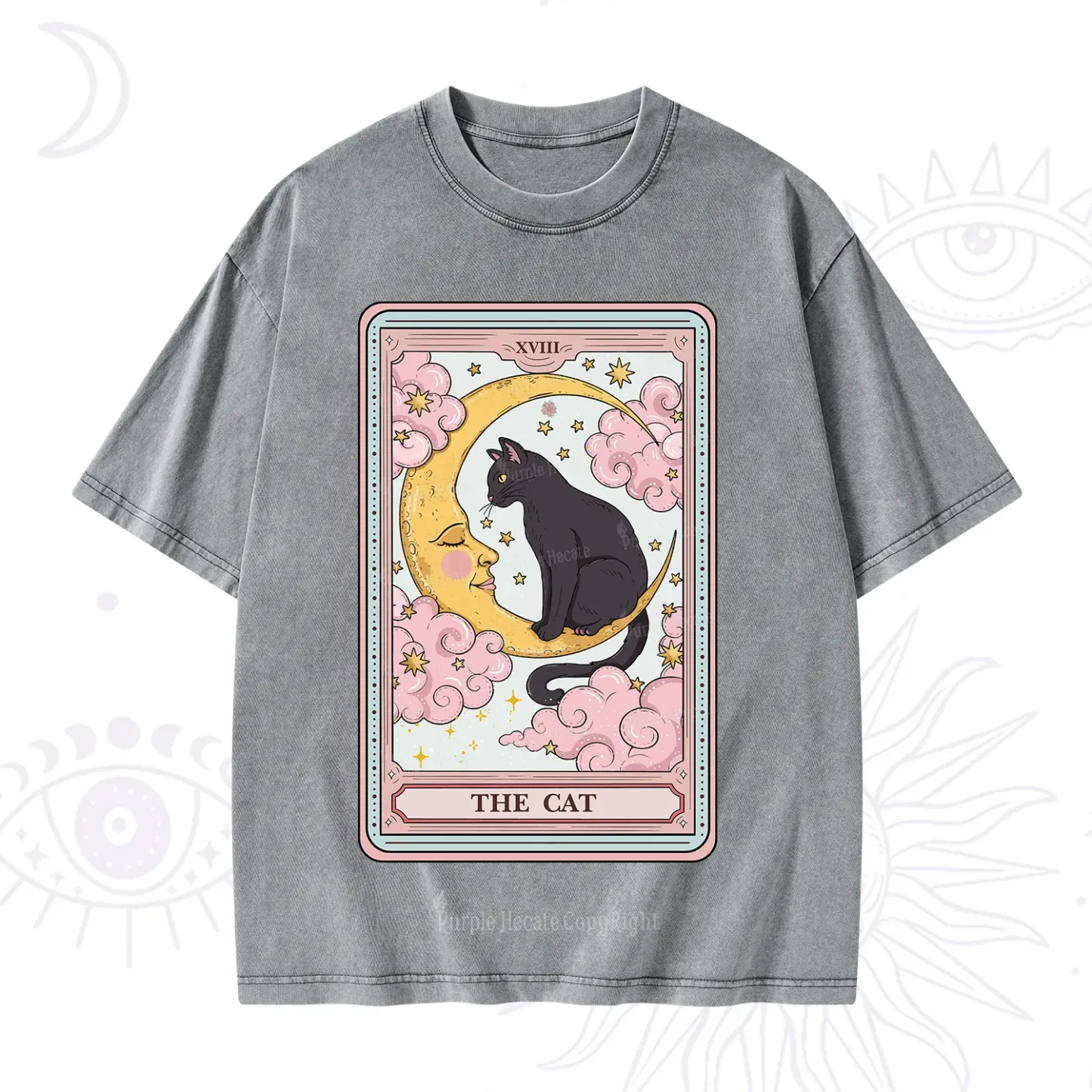 Purplehecate The Cat Tarot Card Washed T-Shirt