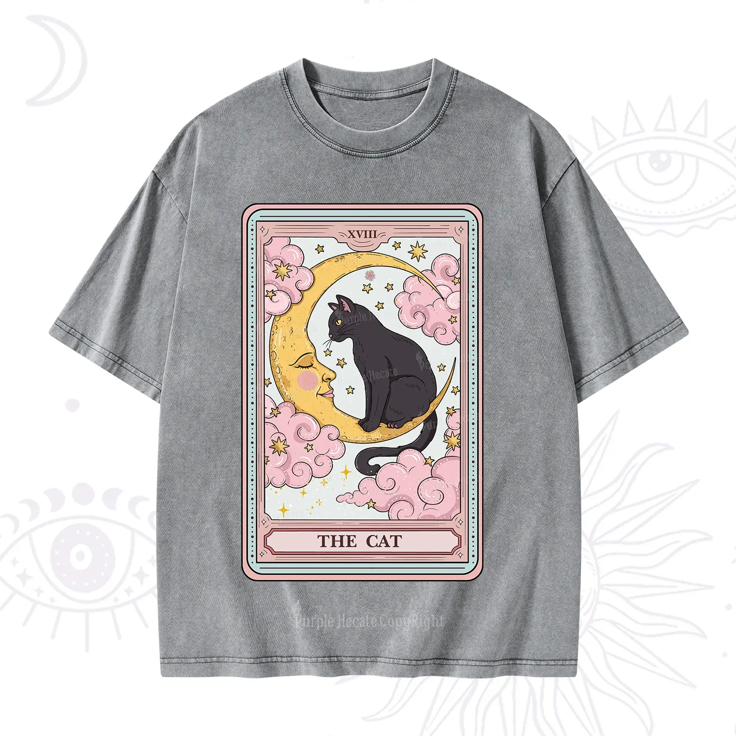 Purplehecate The Cat Tarot Card Washed T-Shirt