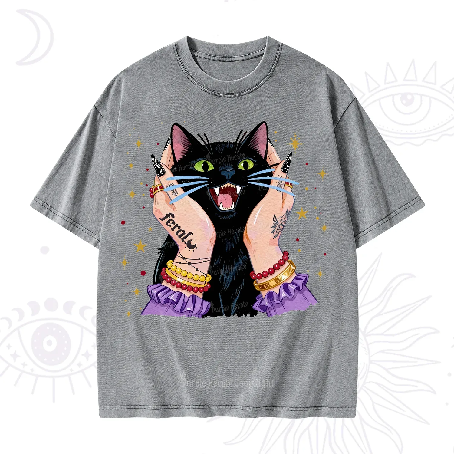 Purplehecate Feral Cat Magic Washed T-Shirt