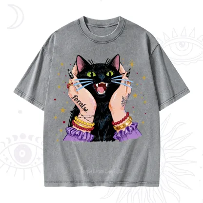 Purplehecate Feral Cat Magic Washed T-Shirt