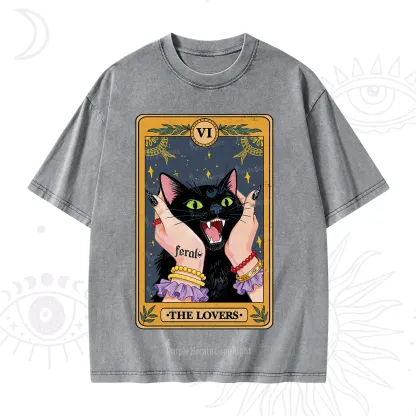 Purplehecate The Lovers Tarot Feral Cat Washed T-Shirt
