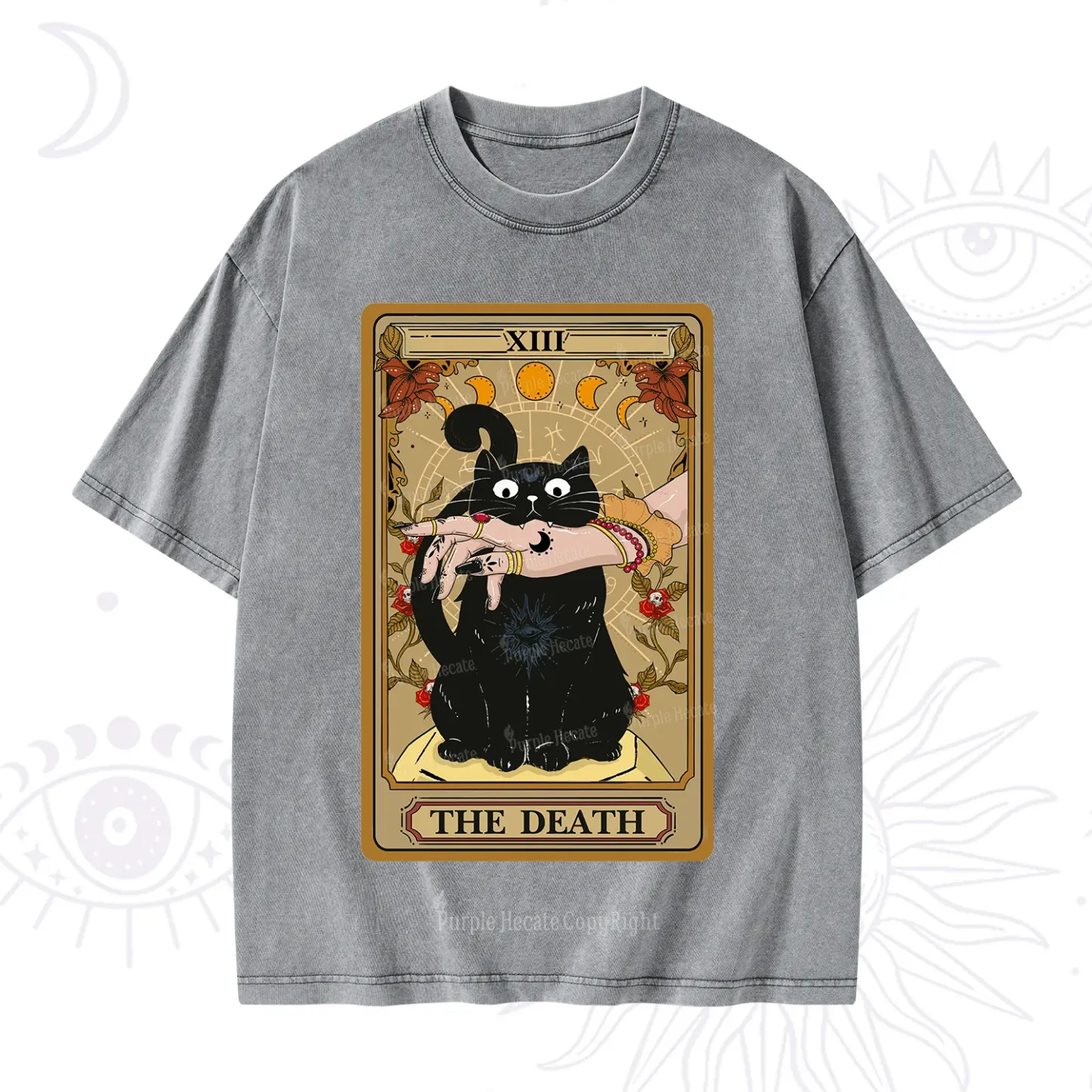Purplehecate The Death Tarot Black Cat Washed T-Shirt