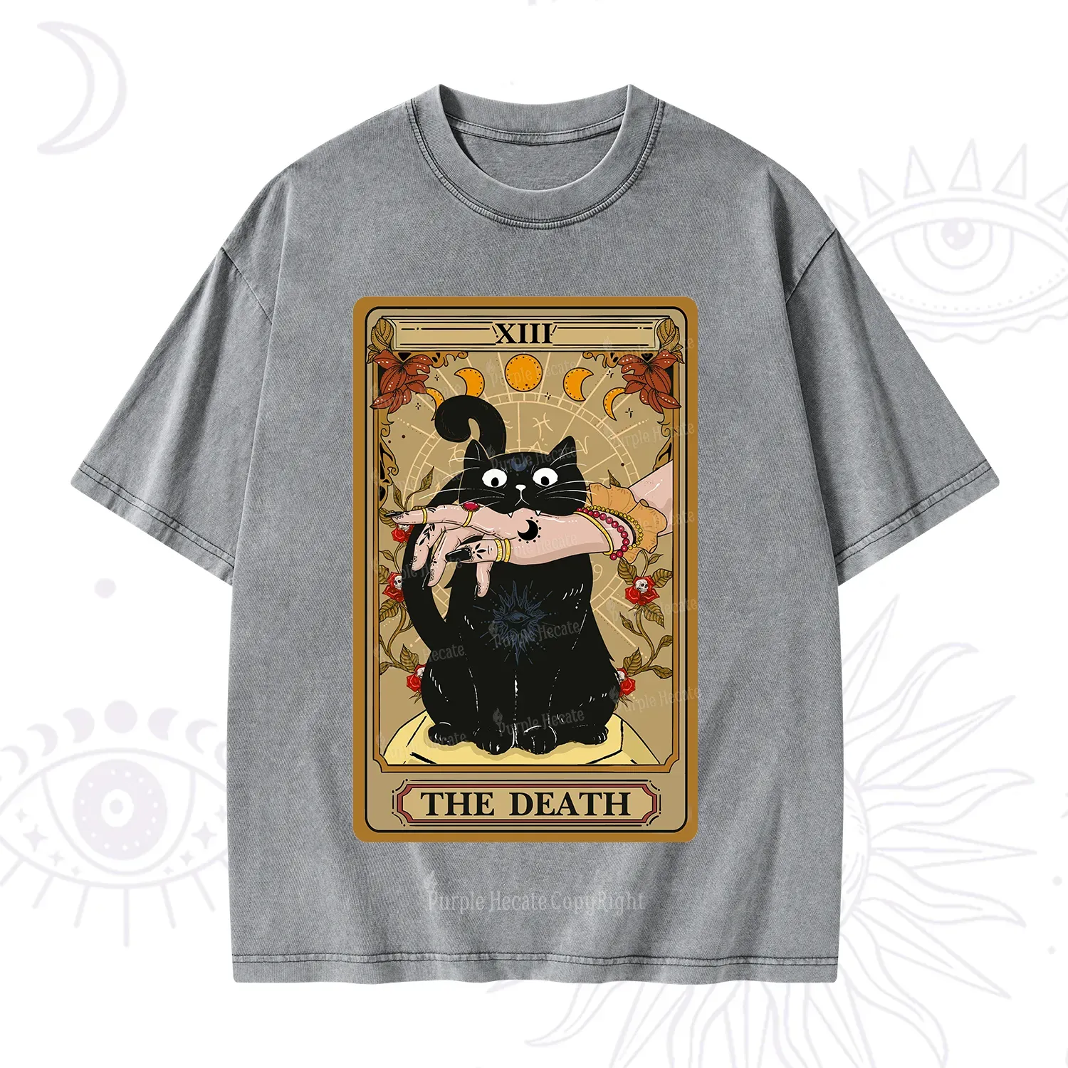 Purplehecate The Death Tarot Black Cat Washed T-Shirt