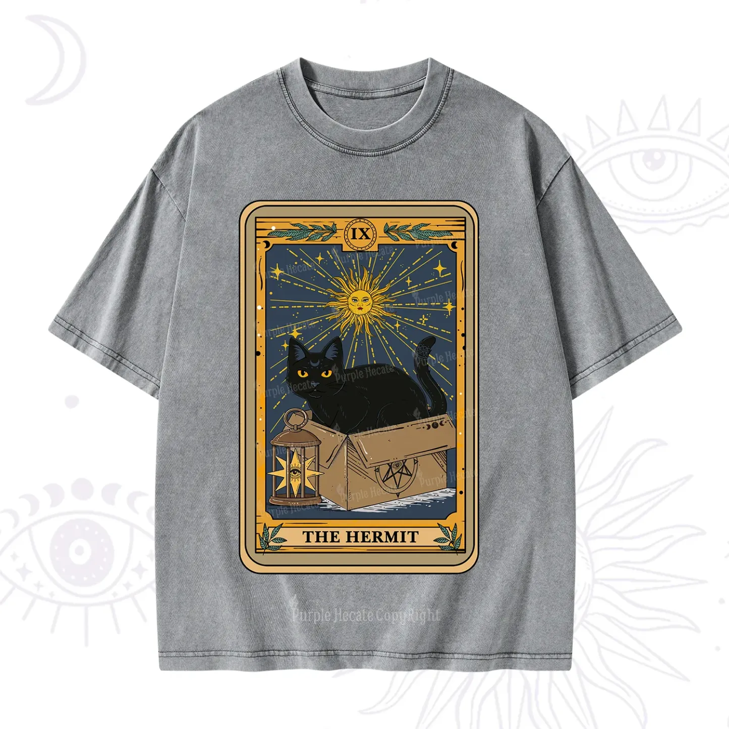 Purplehecate The Hermit Card Cat Lover Washed T-Shirt