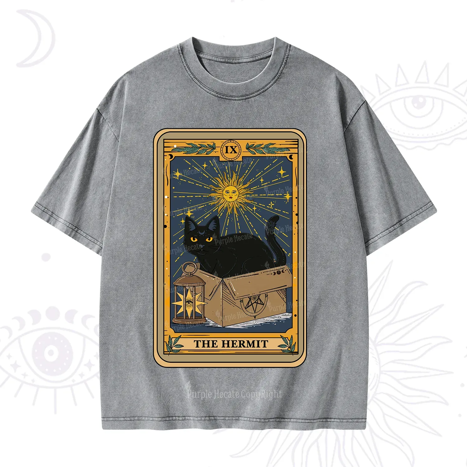Purplehecate The Hermit Card Cat Lover Washed T-Shirt