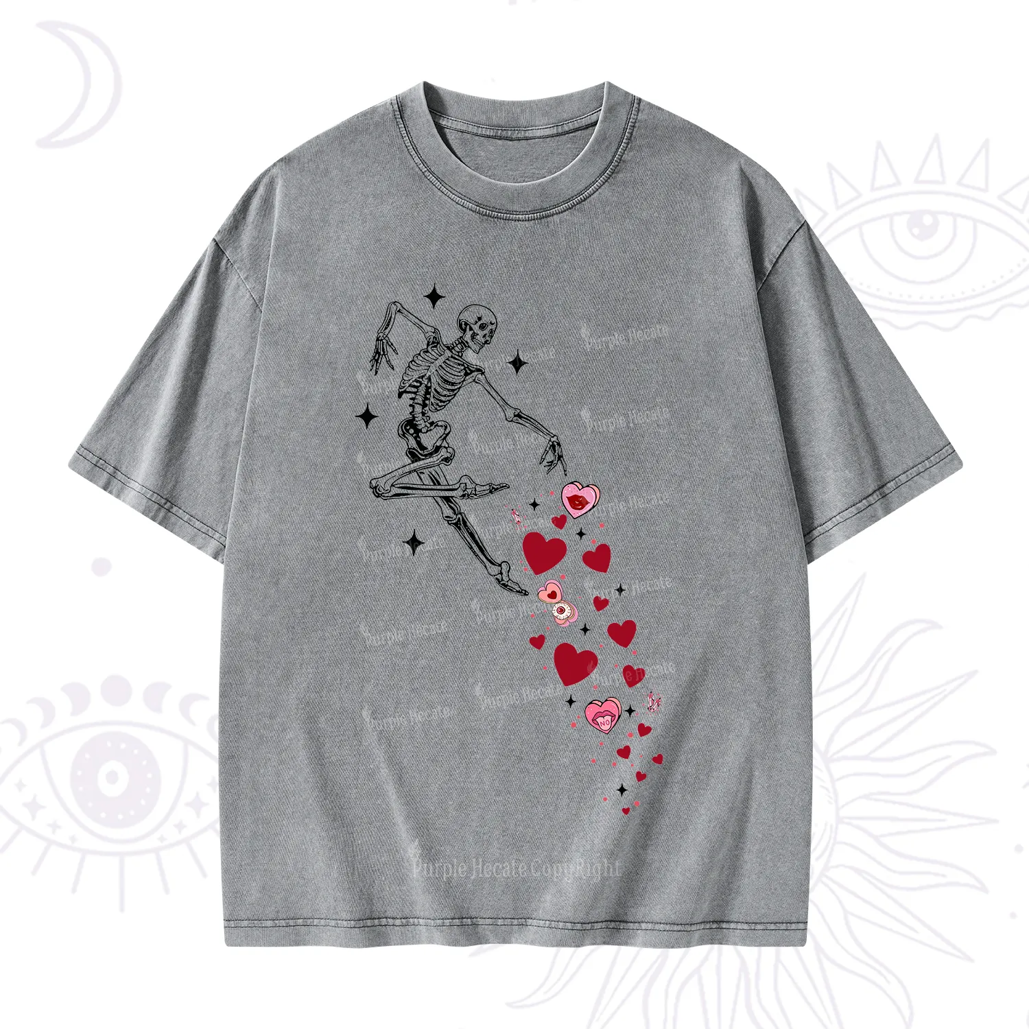 Purplehecate Dancing Skeleton of Love Valentine Washed T-Shirt