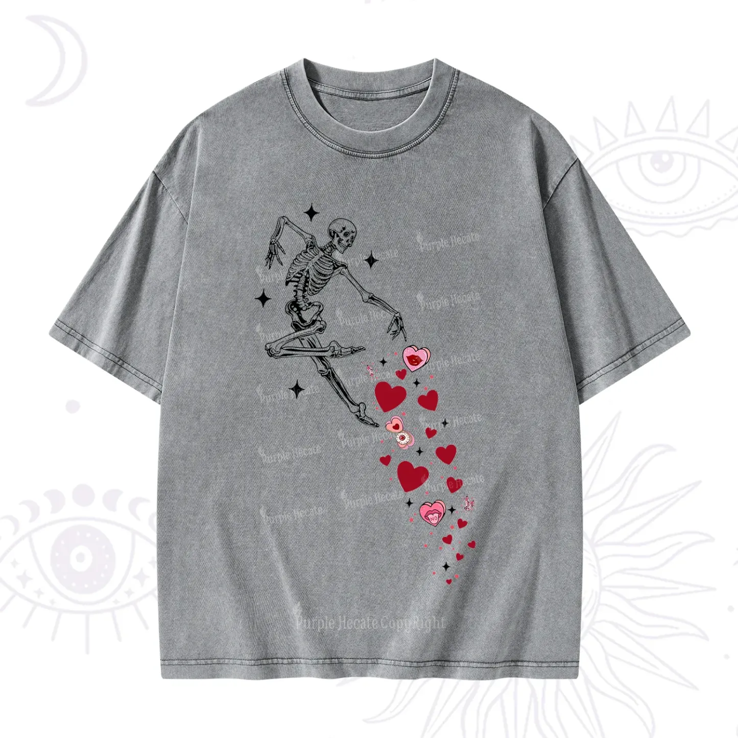 Purplehecate Dancing Skeleton of Love Valentine Washed T-Shirt