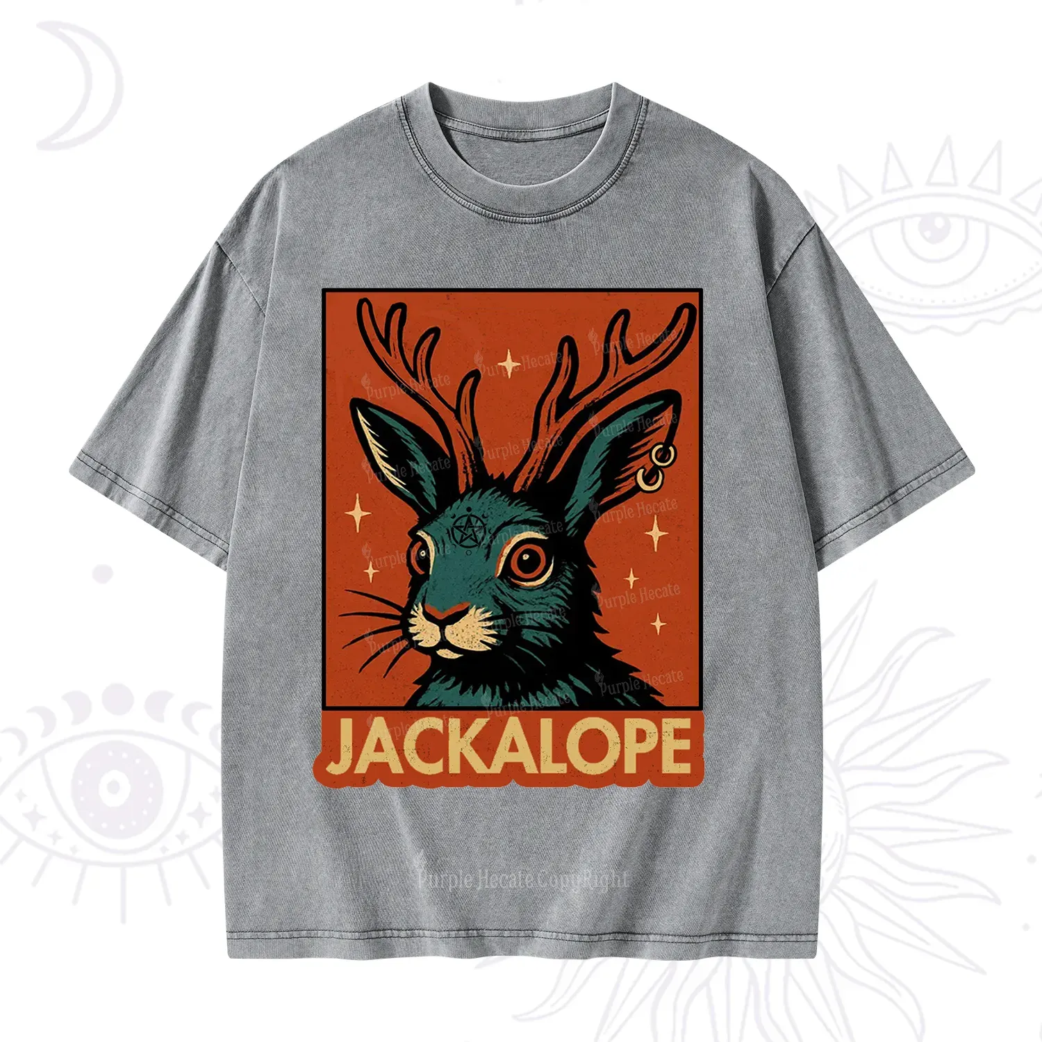 Purplehecate Funny Jackalope Washed T-Shirt