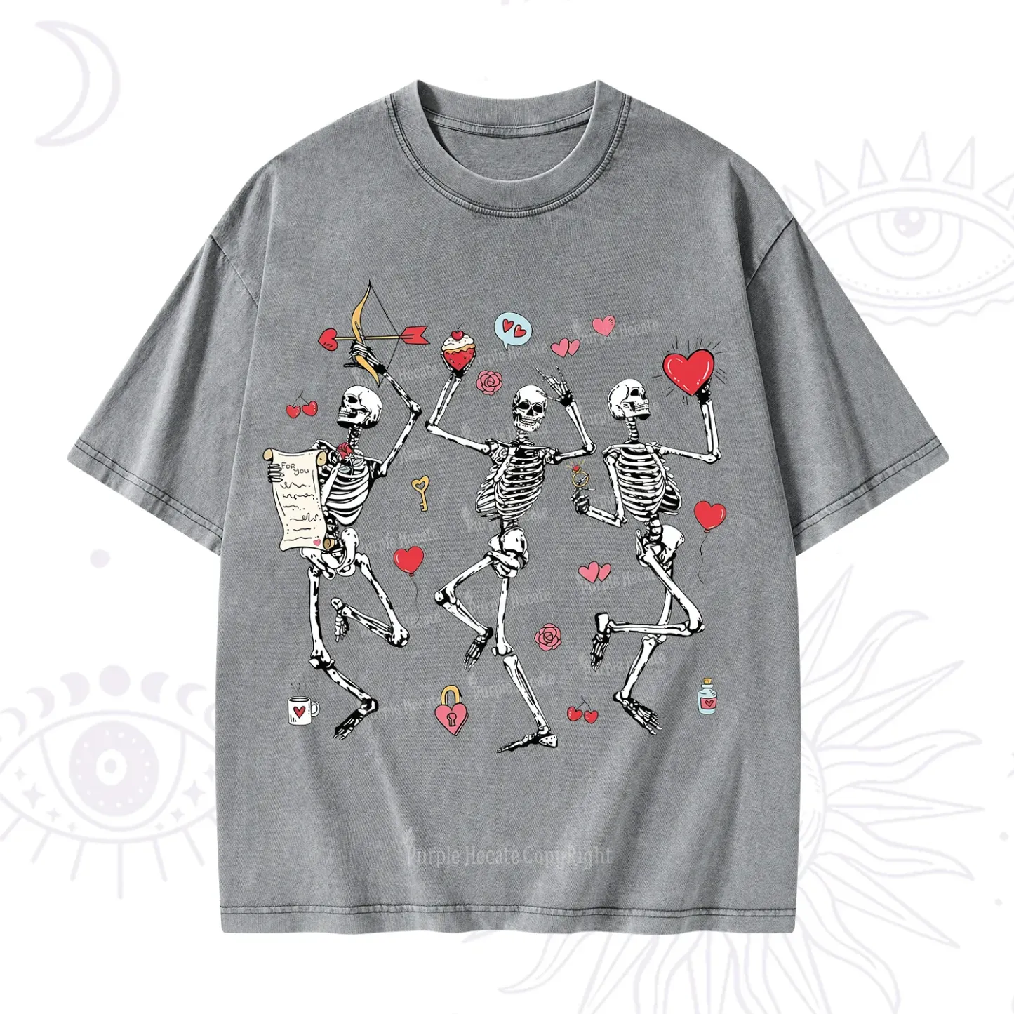 Purplehecate Skeleton Dancing Valentine Washed T-Shirt