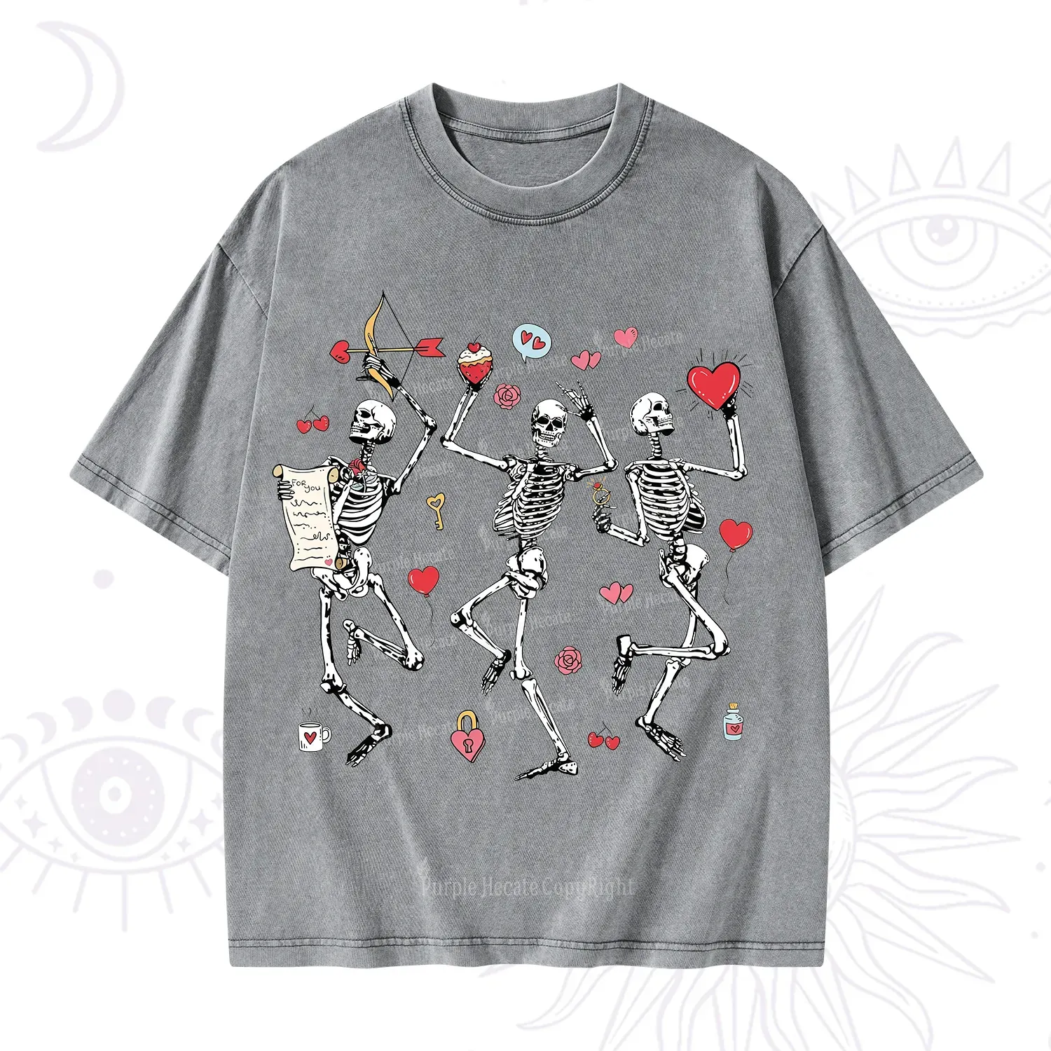 Purplehecate Skeleton Dancing Valentine Washed T-Shirt