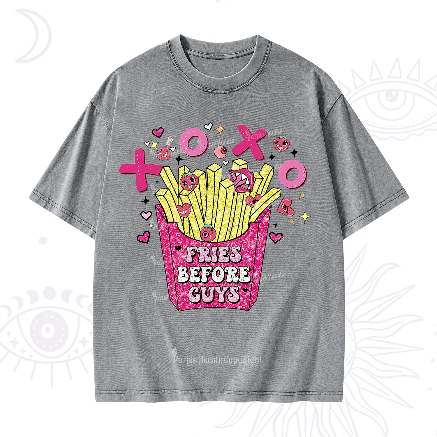 Purplehecate Fries Before Guys Valentine Washed T-Shirt