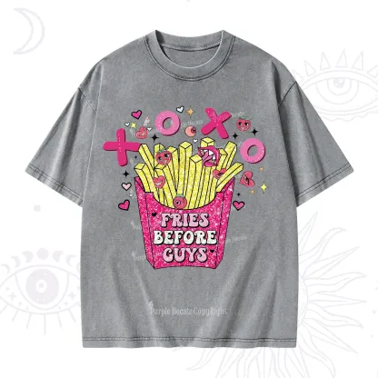 Purplehecate Fries Before Guys Valentine Washed T-Shirt