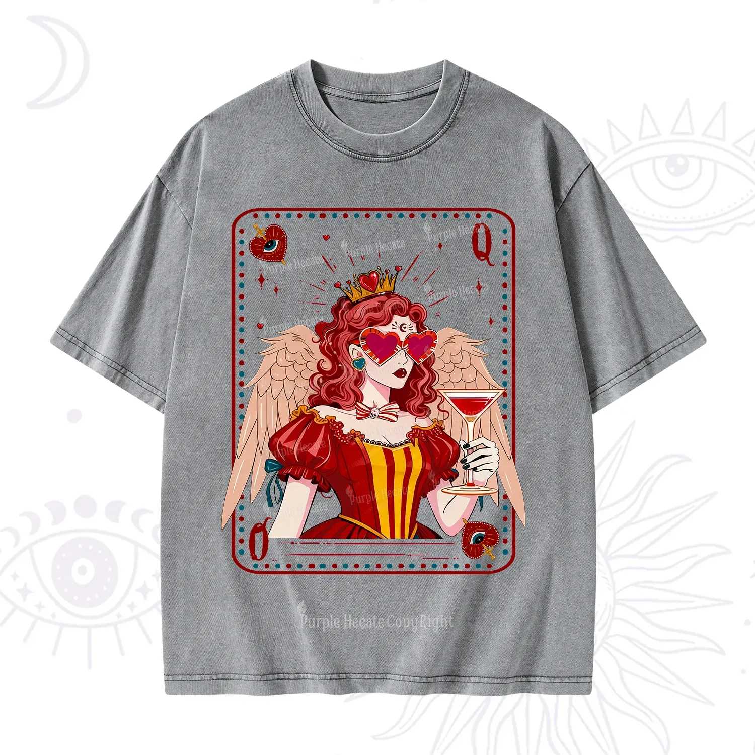 Purplehecate Queen of Hearts Angel Graphic Washed T-Shirt