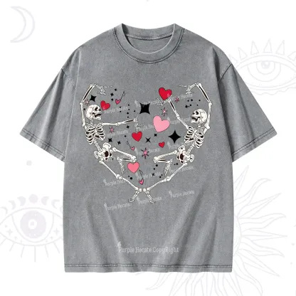Purplehecate Skeleton Heart Lovers Valentine Washed T-Shirt