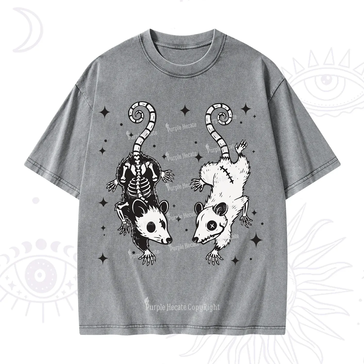 Purplehecate Moonlit Skeleton Rats Washed T-Shirt