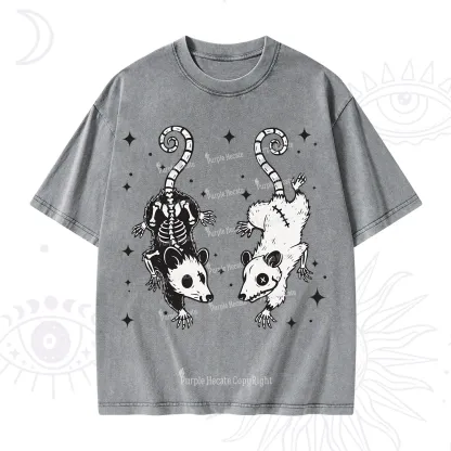 Purplehecate Moonlit Skeleton Rats Washed T-Shirt