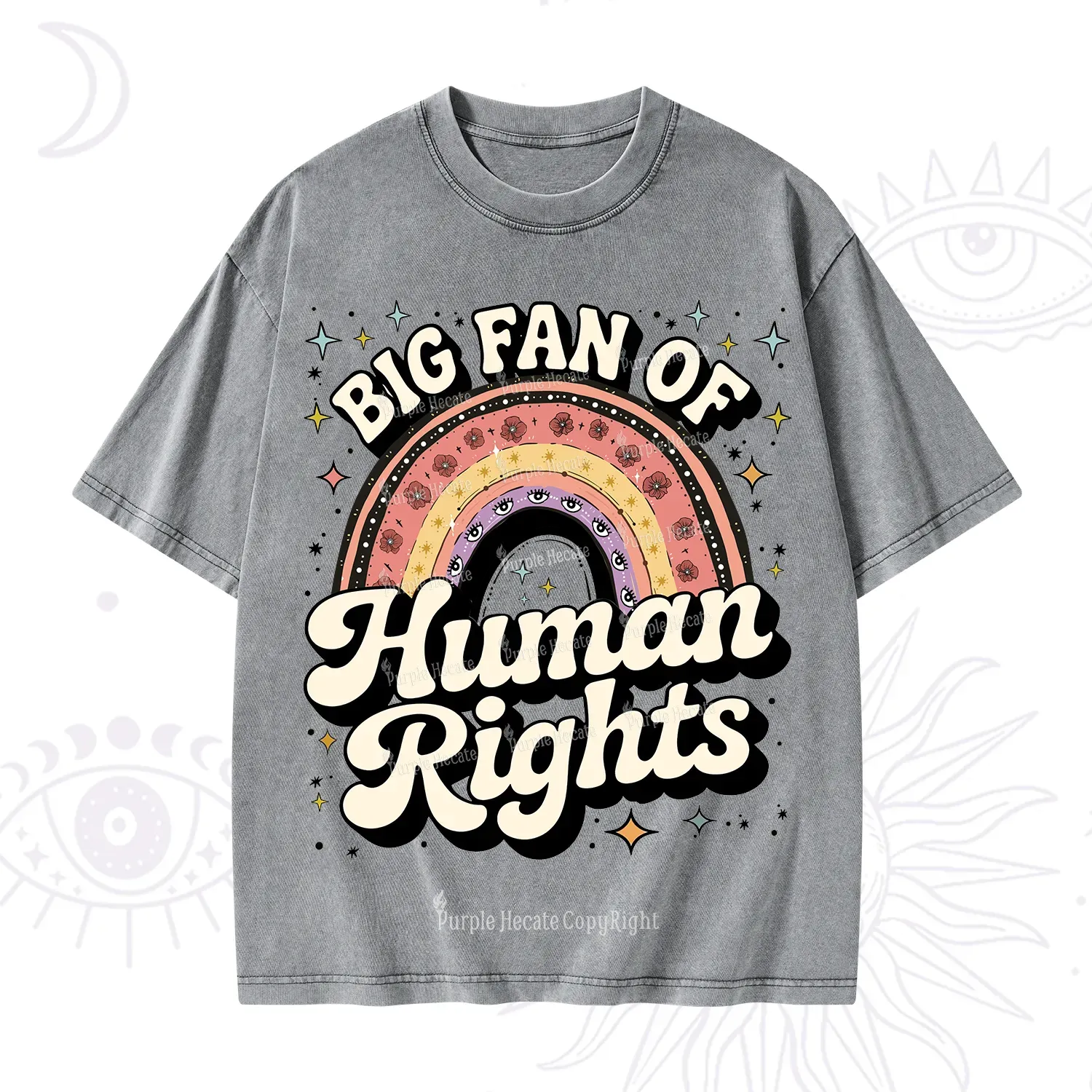 Purplehecate Big Fan Of Human Rights Rainbow Washed T-Shirt