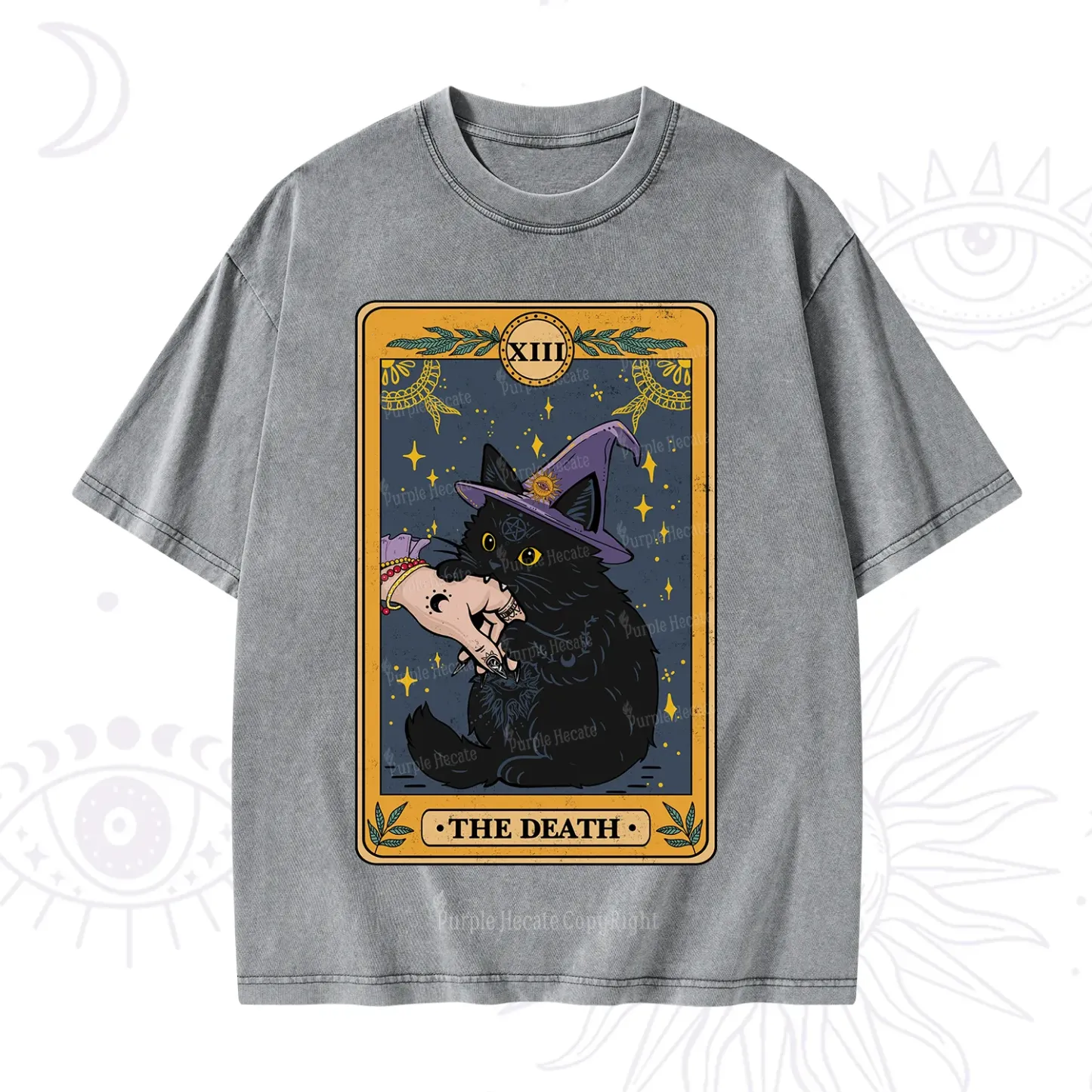 Purplehecate The Black Cat Death Tarot Washed T-Shirt