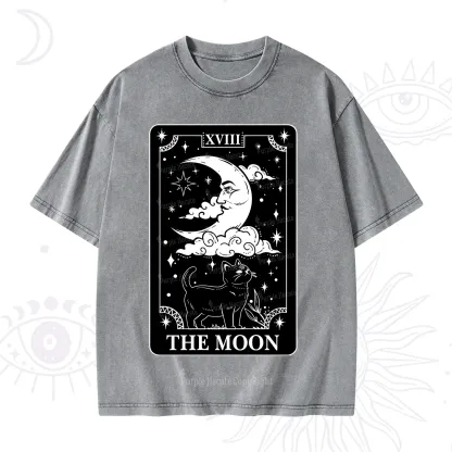 Purplehecate The Moon Tarot Card Cat Washed T-Shirt