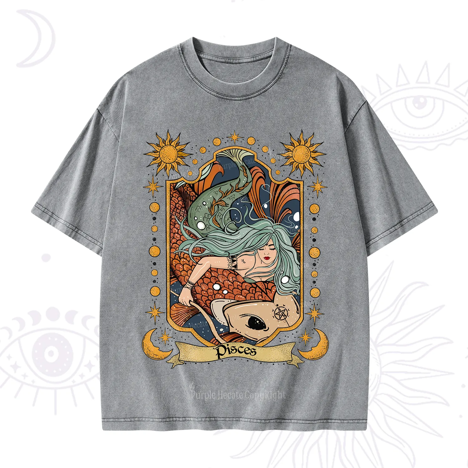 Purplehecate Mystic Pisces Zodiac Washed T-Shirt
