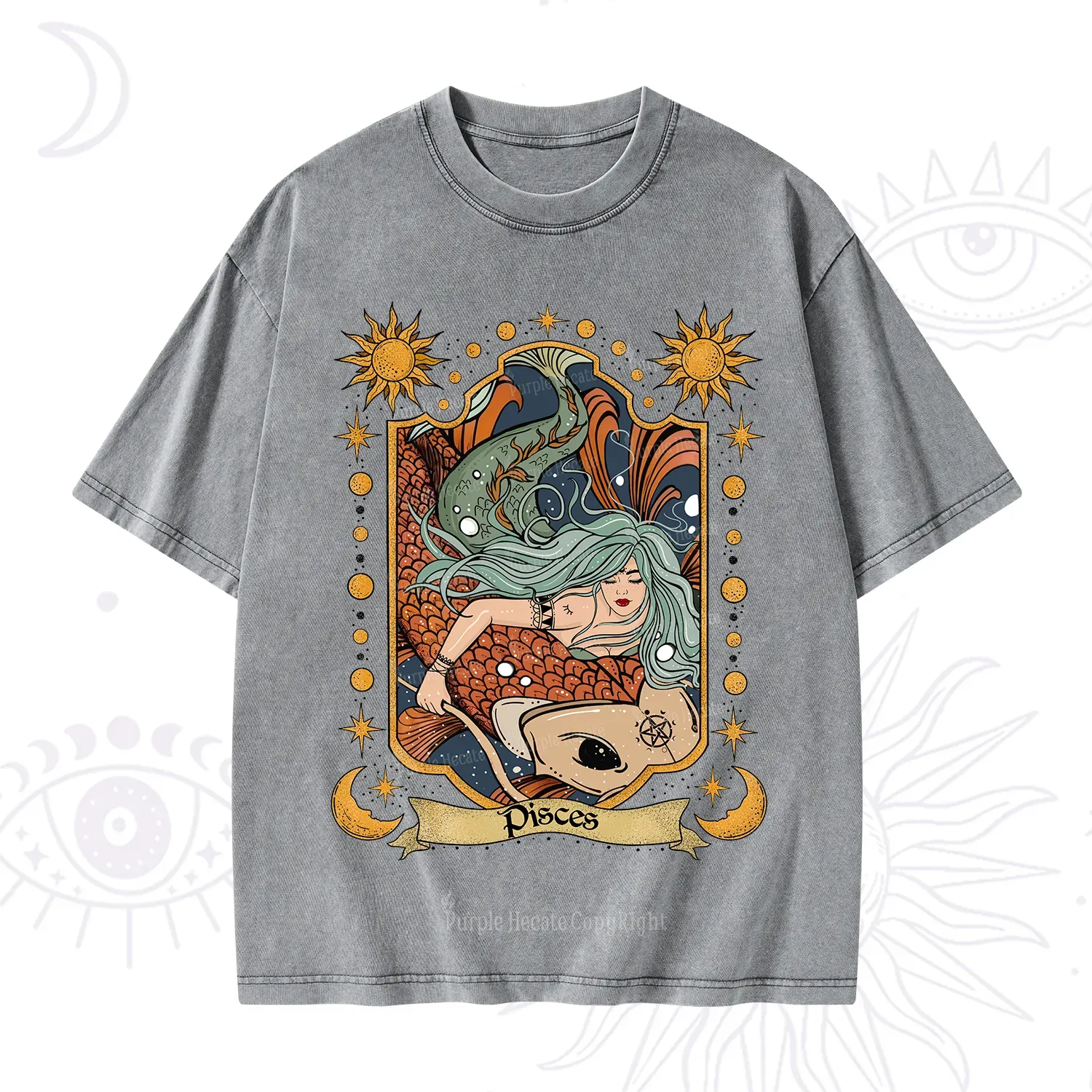 Purplehecate Mystic Pisces Zodiac Washed T-Shirt