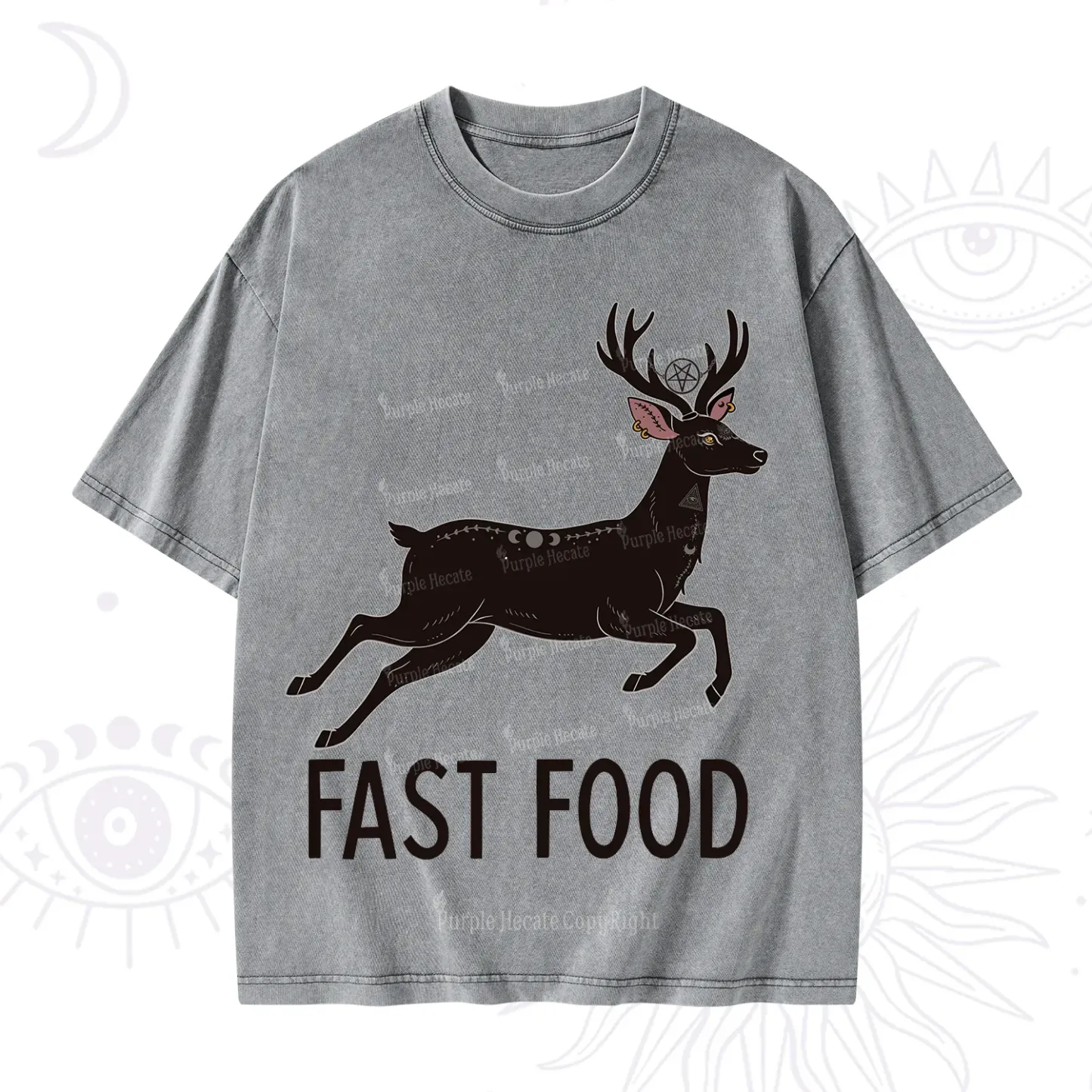Purplehecate Fast Food Deer Washed T-Shirt