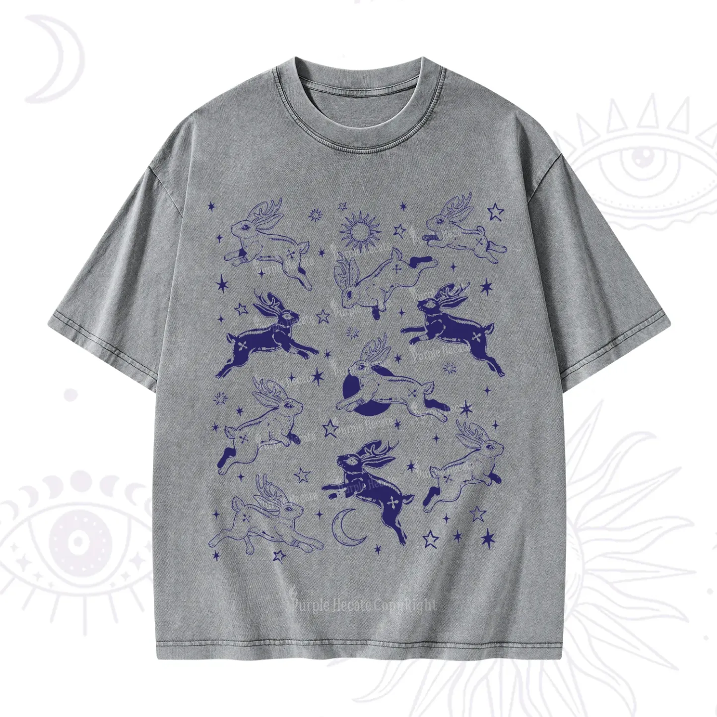 Purplehecate Bunnies in Space Washed T-Shirt