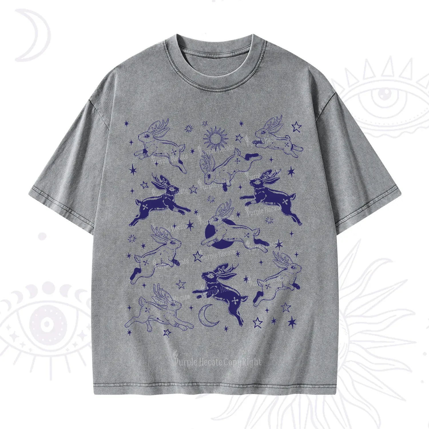 Purplehecate Bunnies in Space Washed T-Shirt