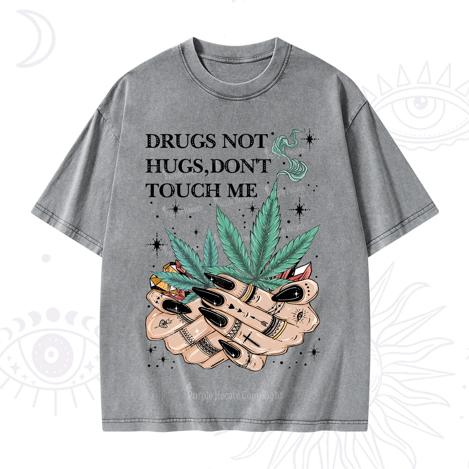 Purplehecate Drugs Not Hugs Washed T-Shirt