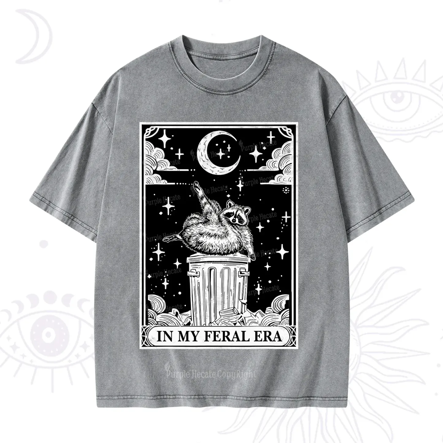 Purplehecate In My Feral Era Raccoon Tarot Washed T-Shirt