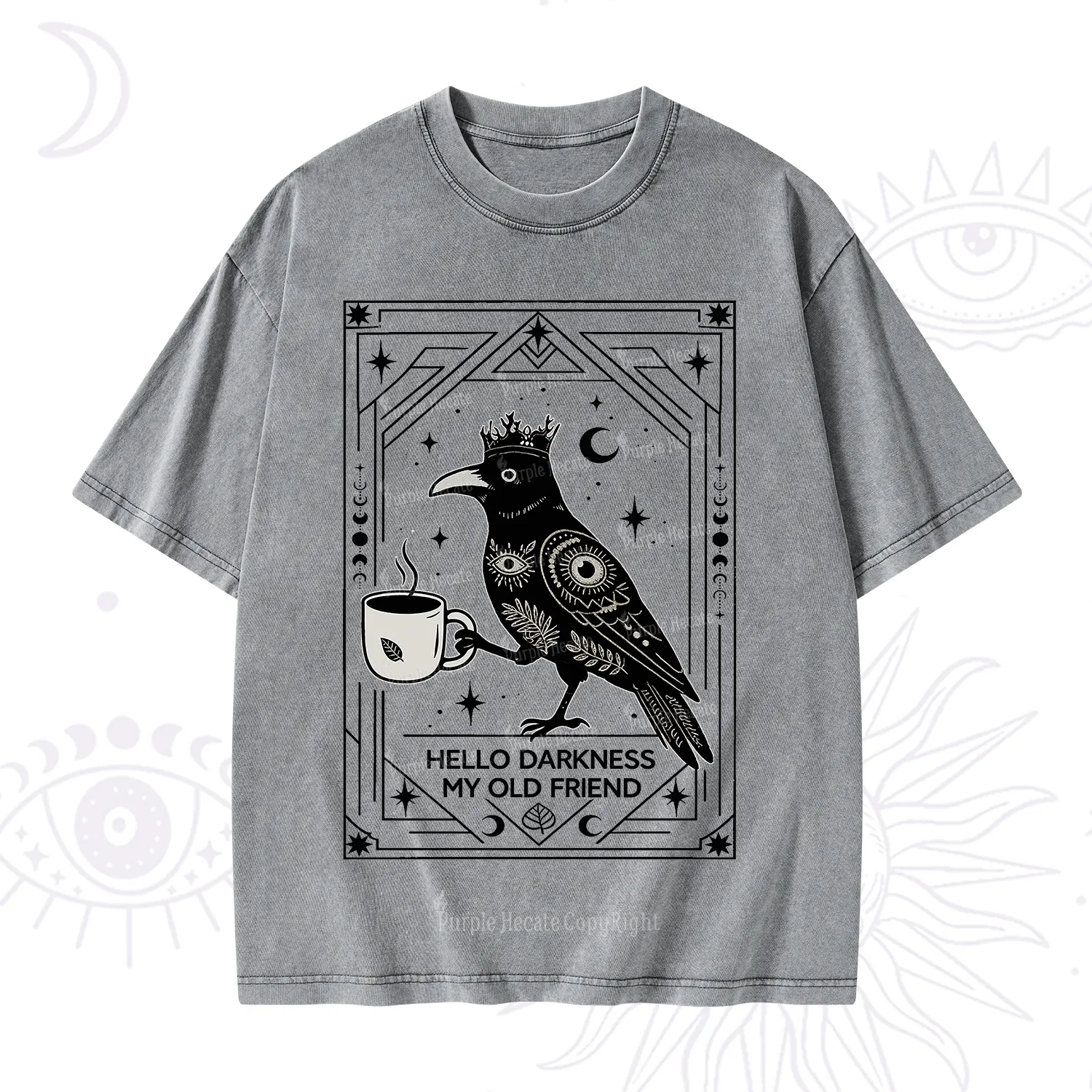Purplehecate Hello Darkness My Old Friend Crow Washed T-Shirt