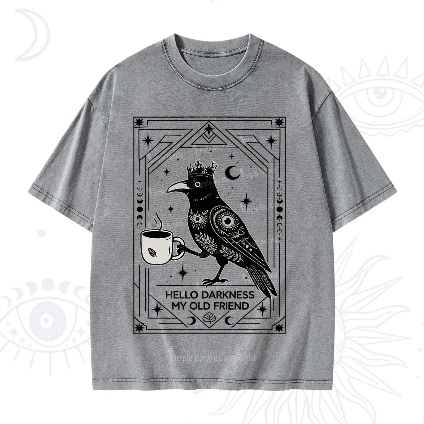 Purplehecate Hello Darkness My Old Friend Crow Washed T-Shirt