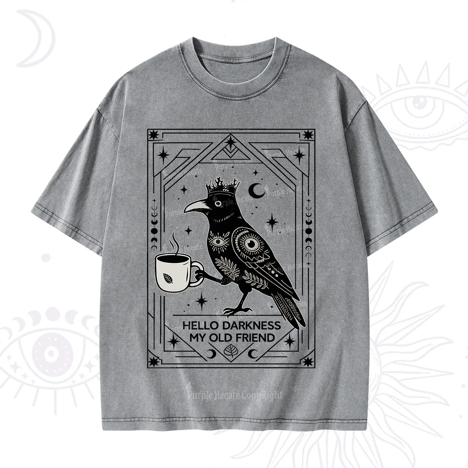 Purplehecate Hello Darkness My Old Friend Crow Washed T-Shirt