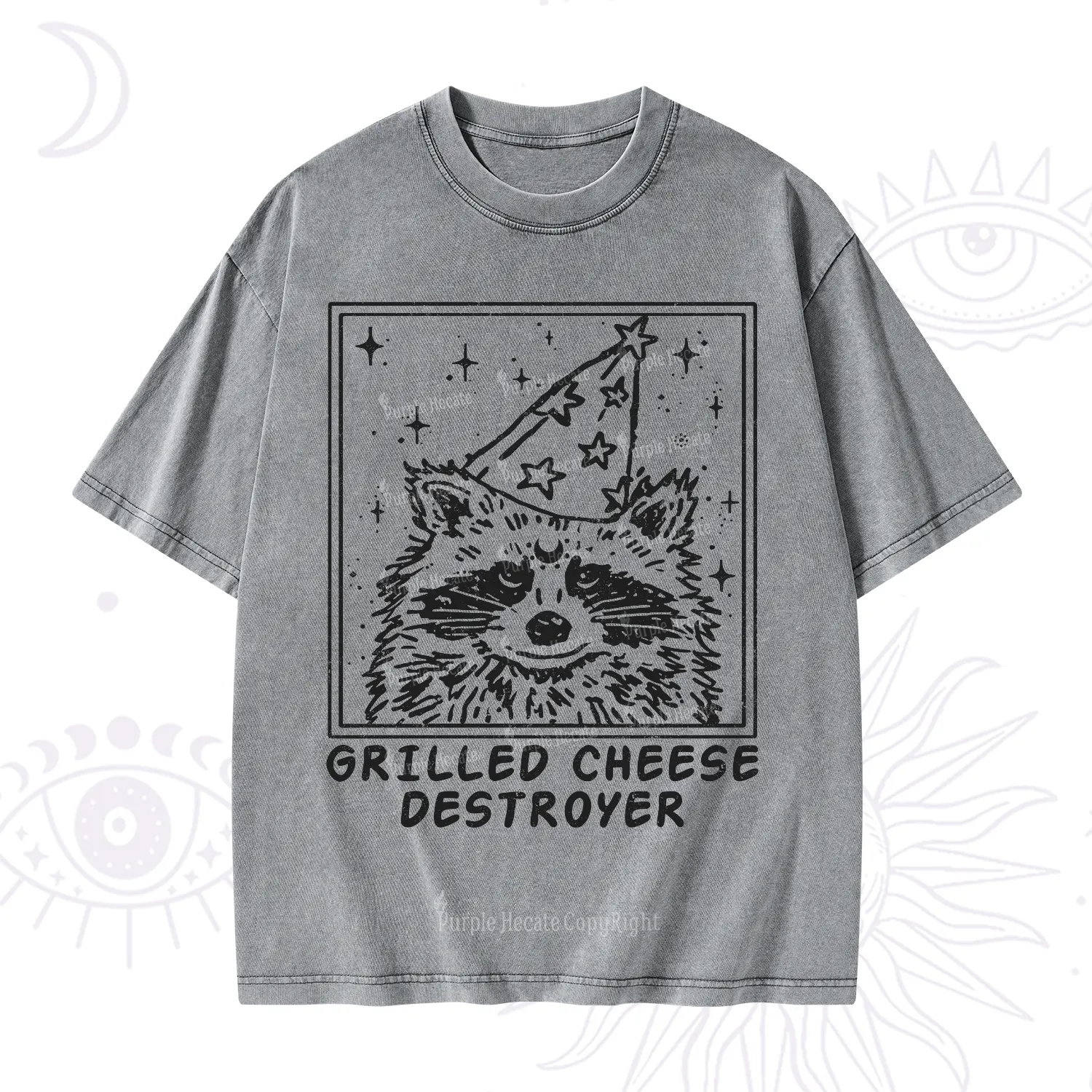Purplehecate Grilled Cheese Destroyer Raccoon Washed T-Shirt