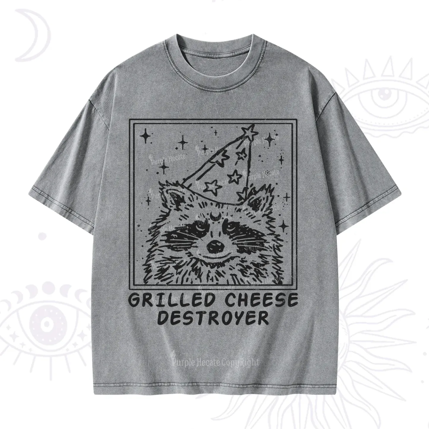 Purplehecate Grilled Cheese Destroyer Raccoon Washed T-Shirt