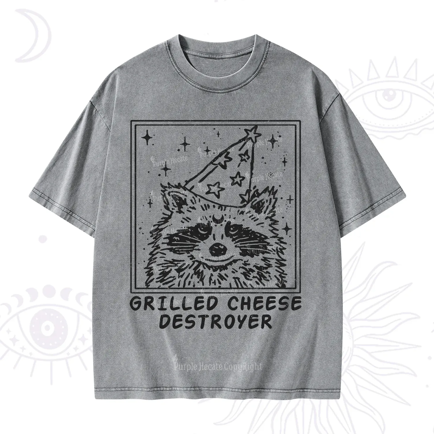 Purplehecate Grilled Cheese Destroyer Raccoon Washed T-Shirt