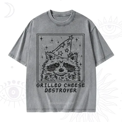 Purplehecate Grilled Cheese Destroyer Raccoon Washed T-Shirt