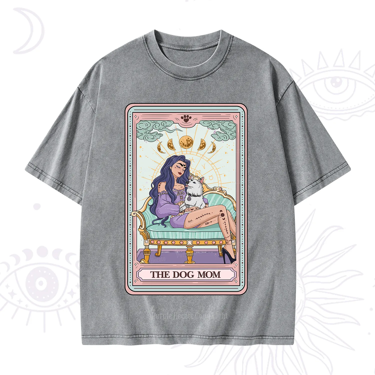 Purplehecate The Dog Mom Tarot Card Washed T-Shirt