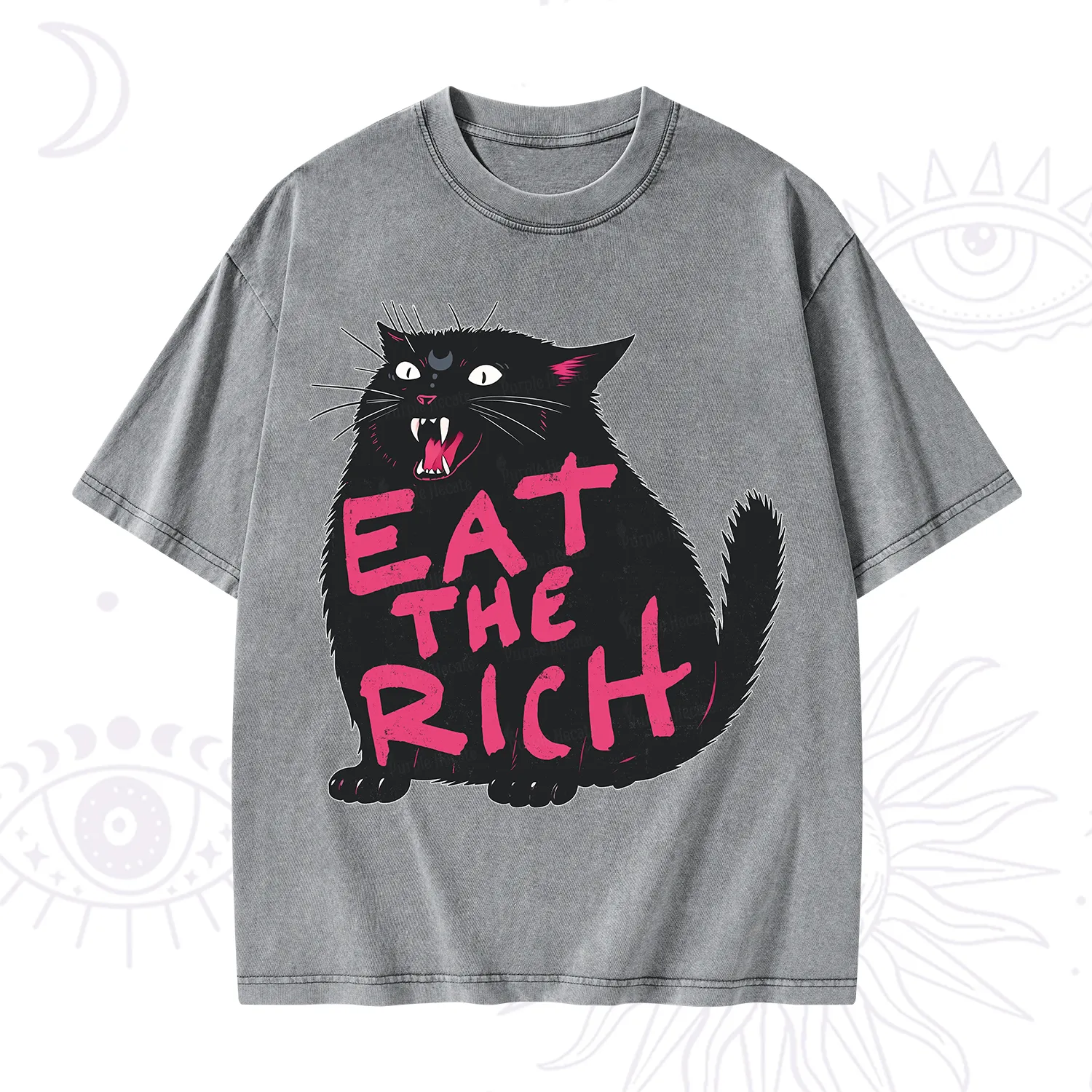 Purplehecate Eat The Rich Cat Washed T-Shirt