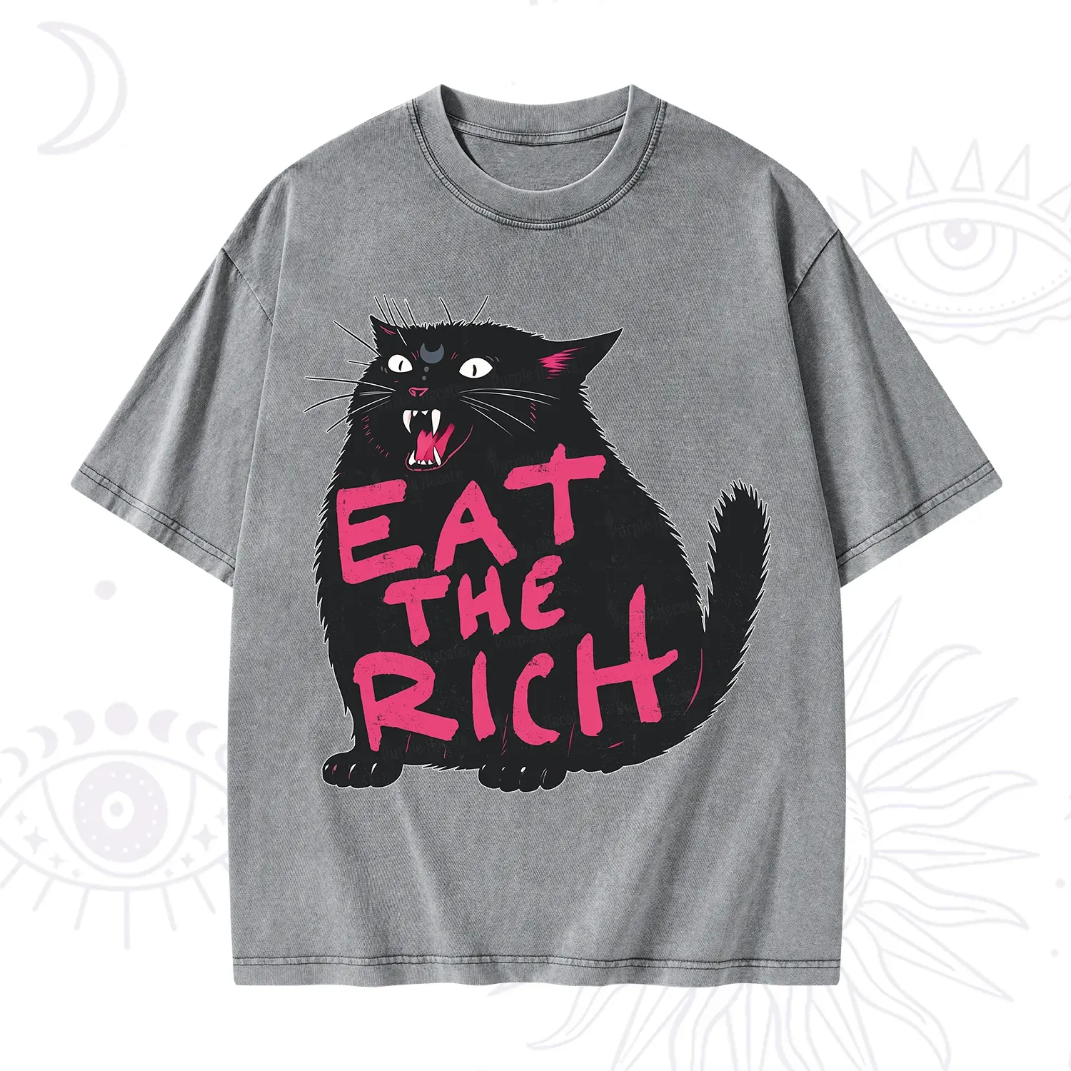 Purplehecate Eat The Rich Cat Washed T-Shirt