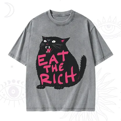 Purplehecate Eat The Rich Cat Washed T-Shirt