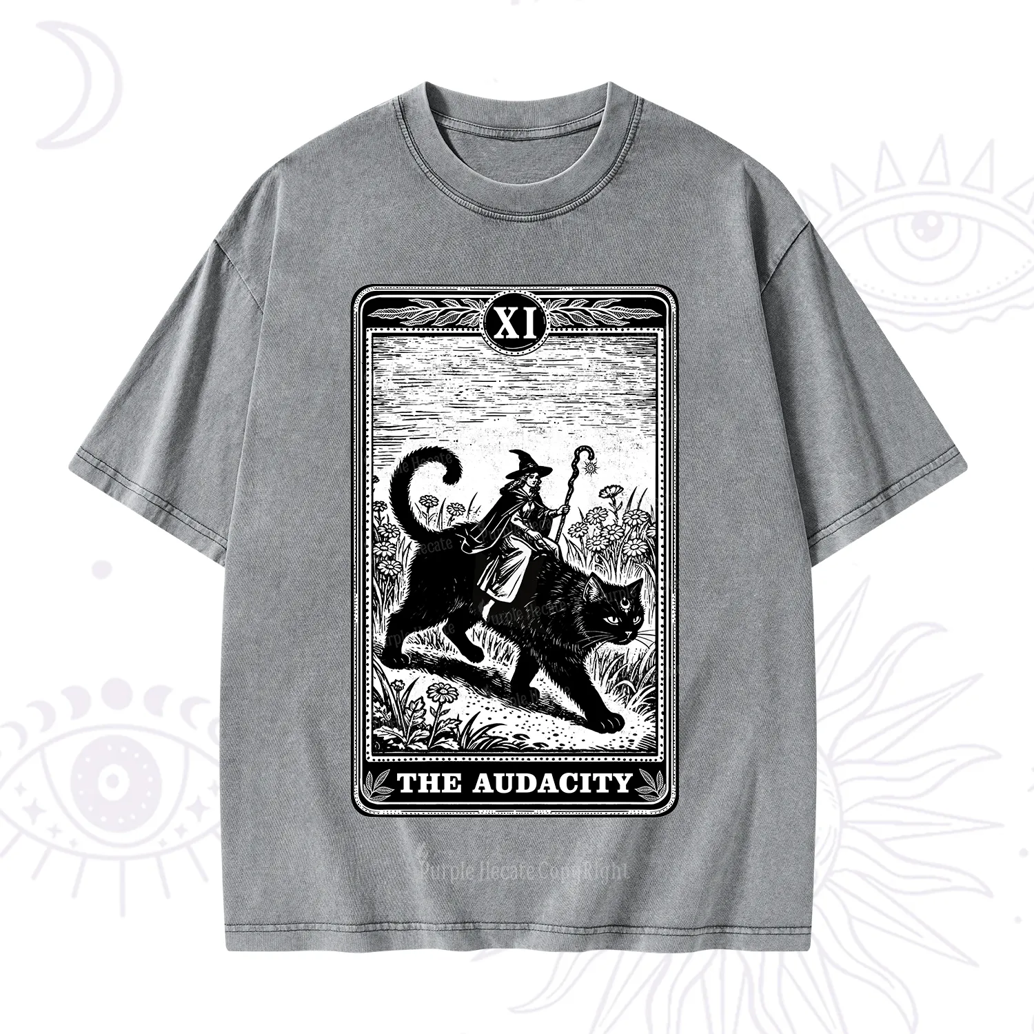Purplehecate The Audacity Wizard Cat Tarot Washed T-Shirt