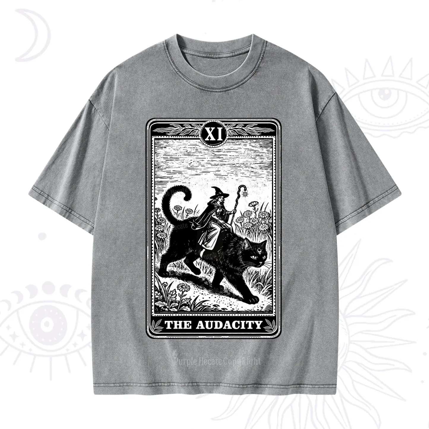 Purplehecate The Audacity Wizard Cat Tarot Washed T-Shirt