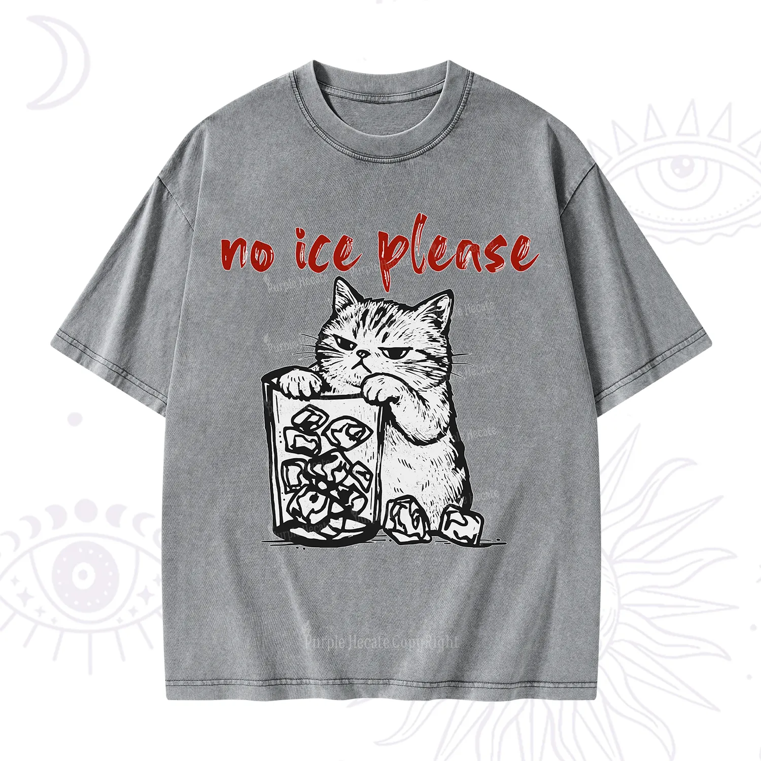 Purplehecate No Ice Please Cat Washed T-Shirt