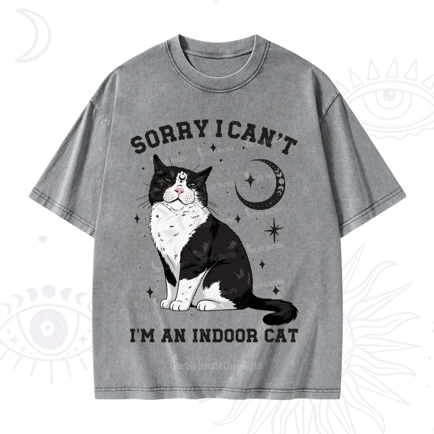 Purplehecate Sorry I Can't Go I'm an Indoor Cat Washed T-Shirt