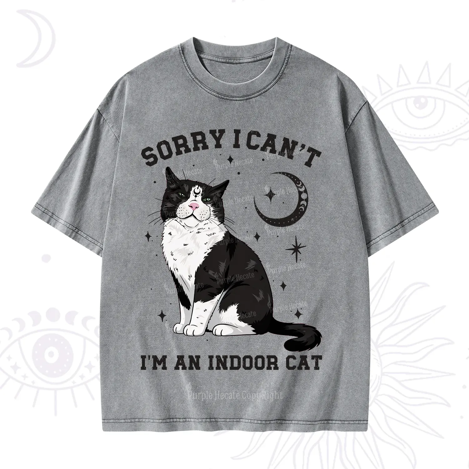 Purplehecate Sorry I Can't Go I'm an Indoor Cat Washed T-Shirt