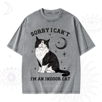 Purplehecate Sorry I Can't Go I'm an Indoor Cat Washed T-Shirt